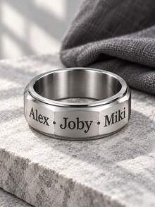 [ZzAi Custom]Personalized Custom Men's Ring, Black/Steel Color Ring, Personalized Custom Name, Image, Stainless Steel Custom Ring, Men's Ring, Father's Day Gift. - Silver - View 2