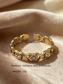 3pcs/Set Vintage Stainless Steel Minimalist Gold Plated Hollow Geometric Line Design Open Rings,Adjustable Stackable Ring Set For Women's Daily Wear - 3-piece Hollow-out Set - View 3