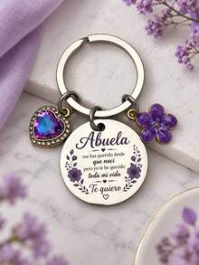 Stainless Steel Abuela Keychain, Spanish Quote Grandma Key Ring With Purple Heart Flower Charms, Grandmother Gift Bag Accessory - Multicolor - View 7