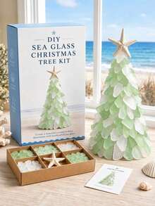 1 Set DIY Sea Glass Christmas Tree Craft Kit, 5 Colors Available, With Starfish Topper, Frosted Glass Pieces, Suitable For Handmade Holiday Gifts, Coastal Home Decor, Bedroom Bookshelf Display, Holiday Table Centerpiece And Creative Craft Projects - Upgraded DIY Christmas Tree - View 7