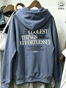 Women's Crew Neck Sweatshirt, Travel Sweatshirt With Pockets, Cotton Top, Women's Autumn/Winter Basic Sweatshirt - Denim Blue - View 3