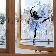 1Pc Static Window Cling, Ballerina Butterfly Winter Christmas Window Sticker,Removable Reusable Glass Decal For Kids Girls Room Home Holiday Decor - Multicolor - View 10