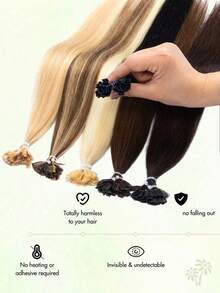 Flat Head Keratin Hair Extensions, 100% Human Hair, 12-24 Inches, Invisible F-Head Hair Extensions, High Quality Natural Look, Suitable For Fine Hair, Wedding, Daily, Party Use, Straight Hair Extensions, Halloween Costume - Multicolor - View 6