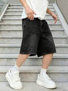 Teenager Vintage Loose Denim Shorts - Black - View 1