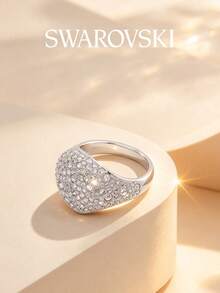 Swarovski Meteora Ring, Dome-Shaped Fully Pave Crystal Rhodium-Plated Silver Signet Ring, Women's Luxury Jewelry, Birthday Holiday Gift - Silver - View 6