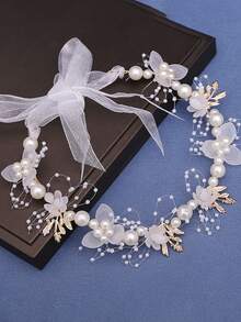 1 Pc Faux Pearl Sweet Flower Wreath Headband For Women's Wedding Party Dress Headwear - White - View 6