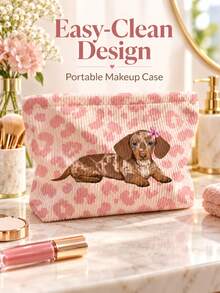 New Pink Leopard Print Dachshund Pattern Makeup Bag | French Print Travel Organizer Bag | Travel Essential | Poolside Must-Have | Toiletry Bag | Pool Storage Bag | Mother's Day Gift | Teacher's Day Gift | Suitable For Moms, Teachers, Friends And Nurses | Home Essential | Graduation Gift | Easy To Clean Design | Portable Makeup Bag - Multicolor - View 7