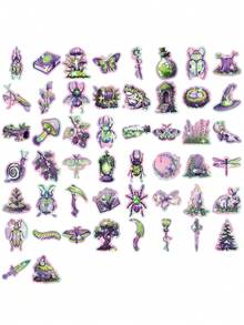 50pcs Purple And Green Forest Stickers, Waterproof Vinyl Aesthetic Graffiti Stickers For Water Bottles, Scrapbooking, Phone Cases, Tablets, Laptops, Cars, Books, Helmets, Notebooks, Skateboards, Guitars, Computers - Multicolor - View 3