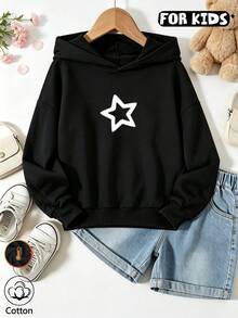 Teen Girls Minimalist Hollow Star Print Sweatshirt, Casual Long Sleeve Pullover Sweatshirt - Black - View 1