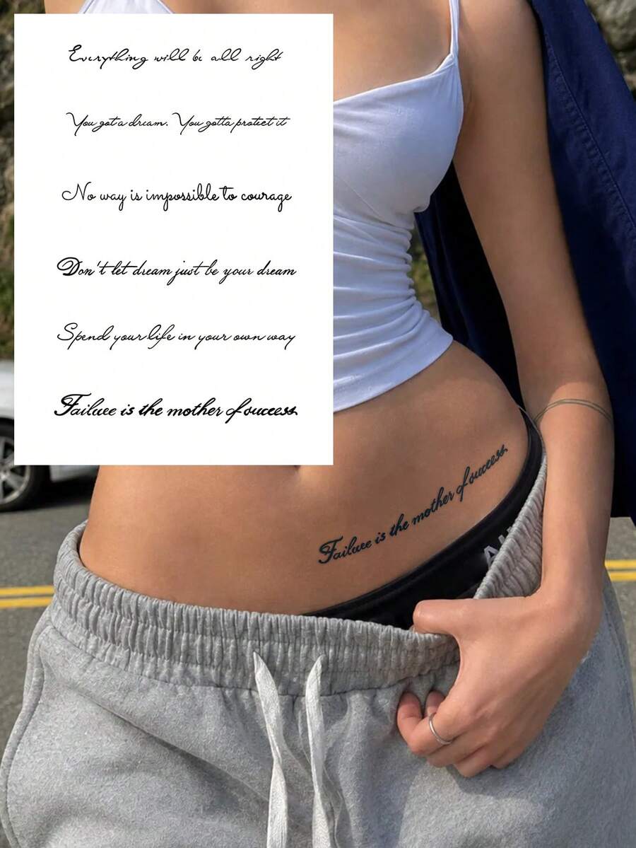 Herbal Juice Semi-Permanent Magic Tattoo Stickers, Minimalist Ins Style Floral English Letter Pattern, Long-Lasting 14 Days, Non-Fading, Non-Reflective, Temporary Tattoo Stickers For Arm, Shoulder, Neck And Body - Blue - View 1