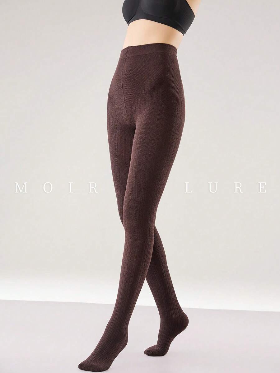 MOIRÉALLURE 1雙日常棉質緊身褲 | 柔軟彈性褲襪 - 咖啡棕 - 查看 1