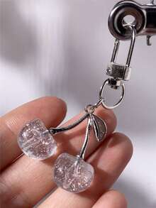 Transparent Rhinestone Cherry Bag Charm, Cute Crystal-Like Cherry Keychain With Metal Leaf Pendant, Fashionable Personalized Backpack Handbag Decoration Accessory - Multicolor - View 4