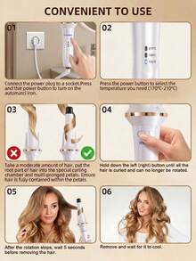 HYUNDAI 1 buah Catokan Rambut Fashion 28mm dengan 3 Pengaturan Suhu, Pemanasan Cepat, untuk Rambut, Dirancang untuk Rambut yang Sulit Diatur, Cocok untuk Semua Jenis Rambut - Colokan Inggris (Hadiah) - Seri Otomatis InstaWave - View 9