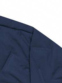Men's Autumn/Winter Fleece-Lined Solid Color Hooded Cardigan Jacket With Print Pocket And Zipper For Daily Casual Outdoor Wear - Navy Blue - View 5
