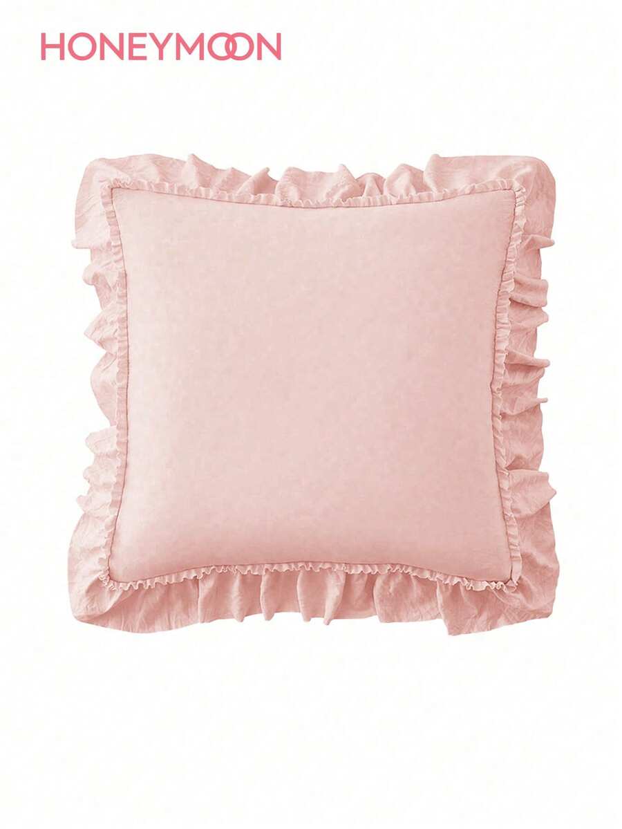 HONEYMOON 1 pieza Funda de almohada con borde de volantes linda - Tela de poliéster, estilo francés romántico, funda de cojín con borde de volantes (inserto de almohada no incluido), cierre de sobre, resistente a las arrugas, lavable a máquina, decoración del hogar de otoño - Rosa - Ver 1