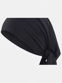 1pc Women's Stretchy Ribbon Decor Turban Hat, Pirate Bandana Cap Sleep Bonnet - Black - View 7