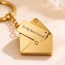 1pc Stainless Steel Envelope Shaped Keychain, Customizable Text, Hidden Message Design, Metal Texture Key Pendant. Couple, Family, Friends Commemorative Gift, Suitable For Birthday, Valentine's Day, Christmas, 3 Colors Available, Matches Bags And Keys, Simple Versatile Personalized Accessory - Multicolor - View 4