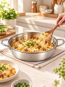 2PCS-Stainless Steel Double Handle Pot + Transparent Glass Lid, Multi-Purpose Stewing And Boiling Pot, Suitable For Home And Restaurant, Compatible With Gas, Induction And Electric Ceramic Stoves - View 4