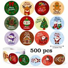 500 buah Stiker Doodle Natal Pola Kartun Bulat Dekorasi Hadiah Pesta Liburan Tahun Baru - M - View 4