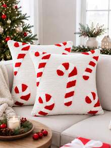1pc/2pcs Christmas Candy Pillow Case, Candy Pillow Cover, Christmas Decoration, Candy Cane Textured Decorative Cushion, Suitable For Sofa, Bedroom And Living Room - Candy Cane - View 8