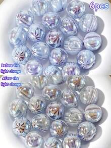 6pcs 12mm Color-Changing Pink Cherry Blossom Core Resin Round Beads With Straight Hole, Loose Beads For DIY Bracelet, Keychain, Beading Accessories - Iridescent Pink Cherry Blossom Beads - View 14
