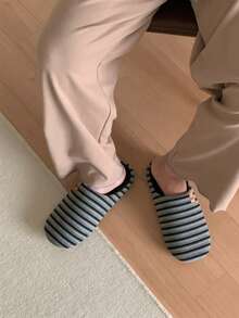 XIXITIAO Striped Unisex Comfort Slippers, Minimalist Lightweight All Season Indoor Slippers For Men & Women - Black - View 10