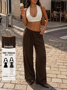 Sinnesro Women's Solid Color Tie-Waist Loose Casual Versatile Wide Leg Pants - Brown - View 1