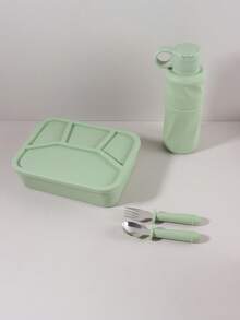 4pcs 1Set Personalized Custom Name Silicone Bento Lunch Box & Water Bottle With Fork Spoon Cutlery Set, Leakproof Multi-Compartment Food Container - Multicolor - View 13