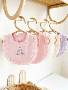 5pcs Floral Pattern 26 Alphabet Baby Ruffle Bibs, Drool Bibs, Princess Pastoral Floral Bibs, Girls Gift - Multicolor - View 2