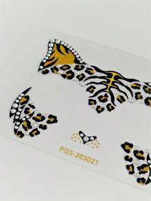 1pc Leopard Animal Face Gem Sticker, Self-Adhesive Glitter Rhinestone Mask Face Decor, Halloween Cosplay, EDM Party Temporary Face Sticker - Multicolor - View 3