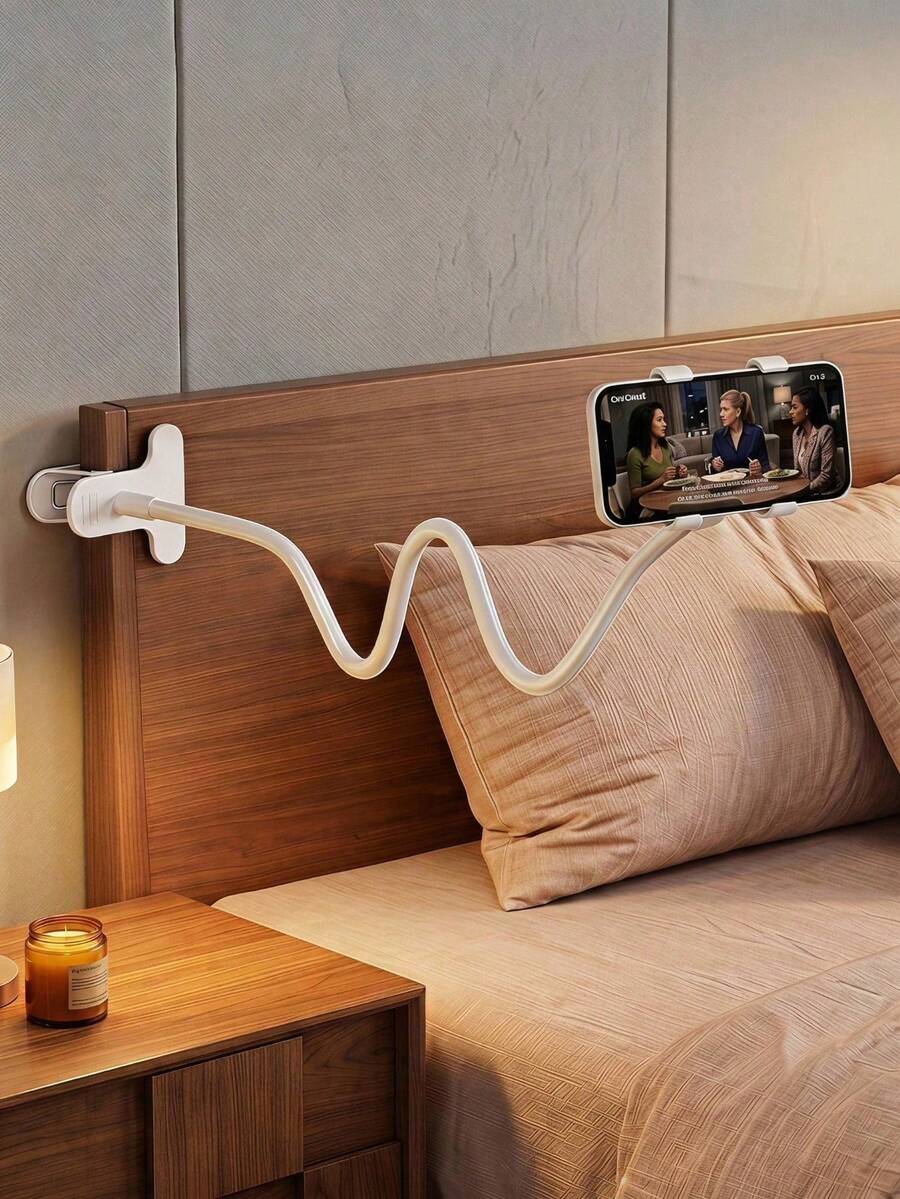 1pc Rotating Phone Stand, "Slouchy" Phone Holder, Phone Accessory, Flexible Phone Clip, Room, Office Desk Accessory, Phone Finger Grip Stand, Convenient Desktop Phone Stand, Small Tool, Desktop Accessory, Airplane Travel Essential, Minimalist White Desktop Bedside Smartphone Stand, Suitable For Watching Movies, Reading, Desktop/Bedside/TV Viewing/Foldable Portable Tablet Live Streaming Support Stand - Multicolor - View 1