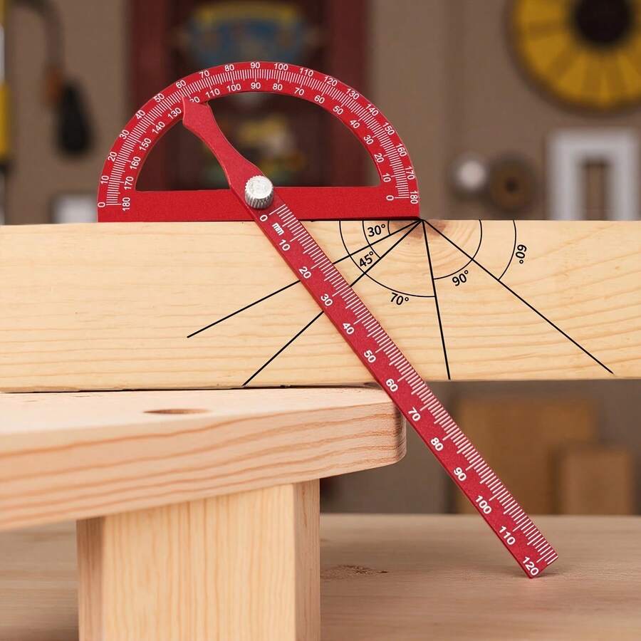 Angle Measuring Ruler With Dual Scales (Angle And Metric), 0-180° Adjustable Protractor, Laser Marked T-Square, Standard And 0-220mm Extended Options, Suitable For Woodworking Layout, Carpentry And Technical Drawing - Multicolor - View 1
