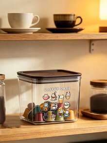 Cute Cup Cat & "Coffee Cat" Letter Pattern Coffee Storage Box, Sealed Plastic Food Container, Large Capacity, Dustproof & Moisture-Proof, Kitchen Countertop Coffee Station Organizer, Decoration, Kitchen Countertop Storage, Coffee Lover Gift - Multicolor - View 3