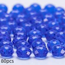 手工珠飾用扁圓玻璃珠 8mm/6mm/4mm (60/80/115顆) 可重複使用散珠 DIY 手作配件，亮面藍綠色 - 中藍 - 查看 12