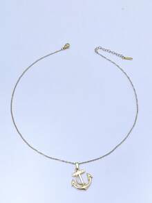 1pc Nautical Anchor Pendant Necklace, Gold Tone Adjustable Collarbone Chain, Casual Vacation Fashion Accessory, Unisex - Multicolor - View 4