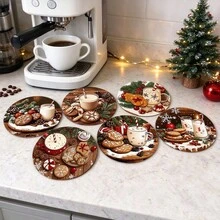 6/420pcs, Coasters, Christmas Theme Absorbent Coasters With Non-Slip Rubber Backing, American Vintage Gingerbread Snowflake Pattern, Suitable For Holiday Table Setting, Coffee Bar, Office, Study, Exquisite And Beautiful To Enhance Space Atmosphere, With Soft Rubber Non-Slip Backing Design, Party Table Coasters, Holiday Decoration Items, Home Small Gifts - XYBD60 - View 1