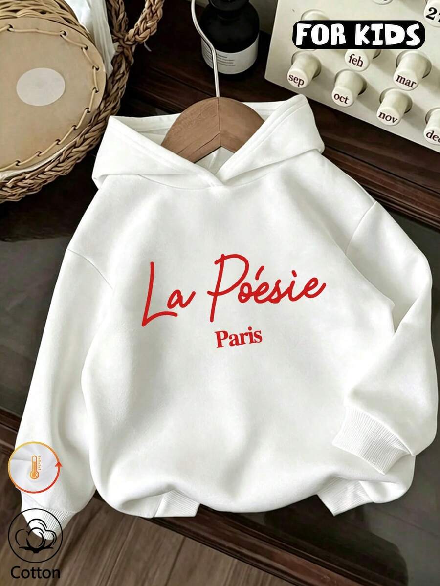 Tween Girl Letter Graphic Long Sleeves Casual Hoodie - White - View 1