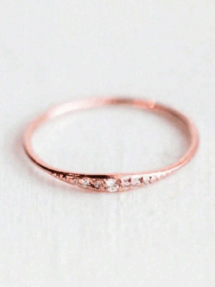 1pc Romantic Cubic Zirconia Ring Women's Wedding Engagement Party Jewelry Valentine's Day Gift - Rose Gold - View 1