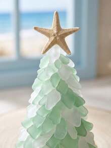 1 Set DIY Sea Glass Christmas Tree Craft Kit, 5 Colors Available, With Starfish Topper, Frosted Glass Pieces, Suitable For Handmade Holiday Gifts, Beach Style Home Decor, Bedroom Bookshelf Display, Holiday Table Centerpiece And Creative Craft Projects - Upgraded DIY Christmas Tree - View 3