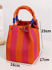 Space-Saving Storage And Organization, Bright Color Ergonomic Multi-Function Storage Bag, Knitted Striped Handbag, Suitable For Fashion Enthusiasts, Convenient For Daily Use, Can Store Small Items And Desktop Accessories, Multi-Function Storage Bag - Multicolor - View 6