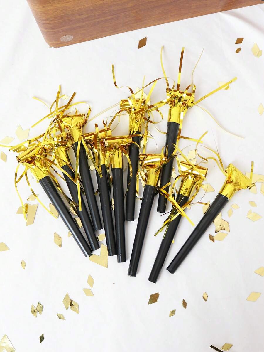 1/5/10/20pcs - Gold - Silver Tassel Curls Black Blowout,Christmas And Party Noise-Making Whistle Toy - Multicolor - View 1