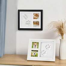 Pet Paw Print Memorial Keepsake Frame, Hollow Photo Frame Tabletop Display, DIY Hand & Footprint Clay Ink Pad Souvenir For Pets - Black - View 6
