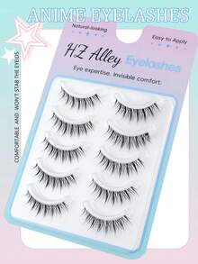 5 Pairs Cartoon Eye Little Devil Invisible Stem Natural Big Eye Eyelashes, Fresh Sweet Tapered Faux Mink Hair, Soft Lightweight Comfortable For Date And Party - Black - View 8