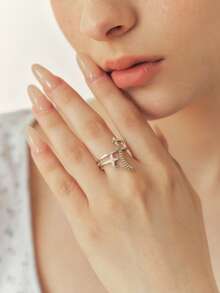 Sorayune 1pc Exclusive Design Luxury Chain Meteor & Double Layer Cross Ring - Silver - View 3