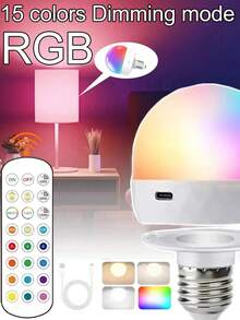 2 đèn ngủ RGB nam châm sạc lại được kèm điều khiển từ xa, 15 màu, điều chỉnh độ sáng, hẹn giờ, đèn tạo không khí, 2 cách lắp đặt: đế xoáy E27 và đèn dán tường tự dính - 2 - Xem 1
