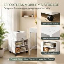 Mobile White Printer Stand, Simple Under‑Desk Printer Cart, Space‑Saving Printer Shelf, Slide Under Desk To Free Up Desktop Space For Home Office - White - View 1