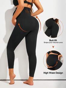 Maternity High Waist Leggings, Suitable For Pregnancy Workouts, Yoga And Various Occasions Spring Black Fall - Black - View 2