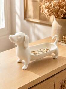 1pc Minimalist Dachshund Multi-Functional Jewelry Storage Tray, Vanity Ring & Watch Holder, Entryway Key Rack, Desktop Decorative Tray, Pet Themed Housewarming Christmas Mother's Day Birthday Gift - Multicolor - View 1