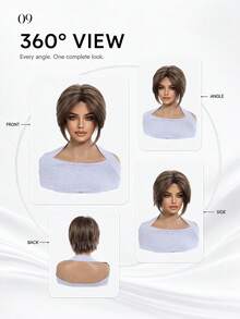 8 Inch Short Bob Brown Mixed Gold Synthetic Wig, Elf Short Hair With Bangs, Heat Resistant Gold Wig, Suitable For Women, Party, Cosplay, Halloween, Daily Wear, Carnival Party, Natural Appearance - Multicolor - View 11