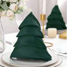 1/2/6pcs Christmas Red & Green Fabric Napkins, Foldable Christmas Tree Shaped Napkins, Holiday Party Table Decor Napkins - Multicolor - View 7